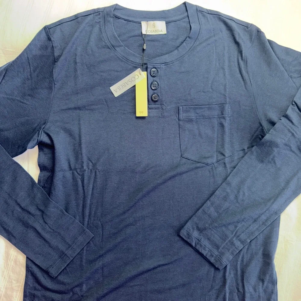 Cosabella Bella Henley Mens PJ Set Navy Blue Long Sleeve Pajamas S
